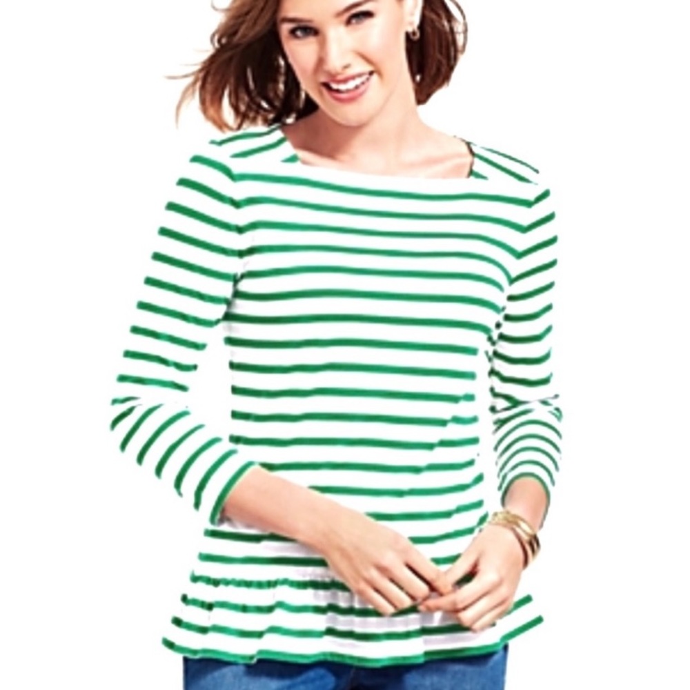 Talbots green striped ruffle top